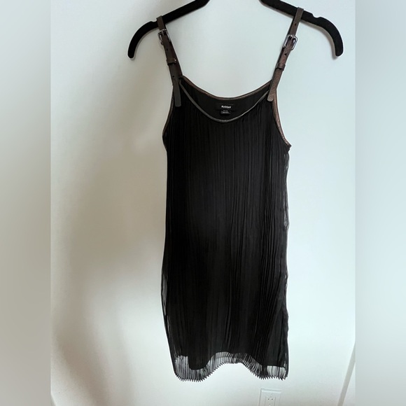 Rudsak Black Vertical Pleated Crinkle Leather Strap Mini Stacie Dress XS - Picture 8 of 12